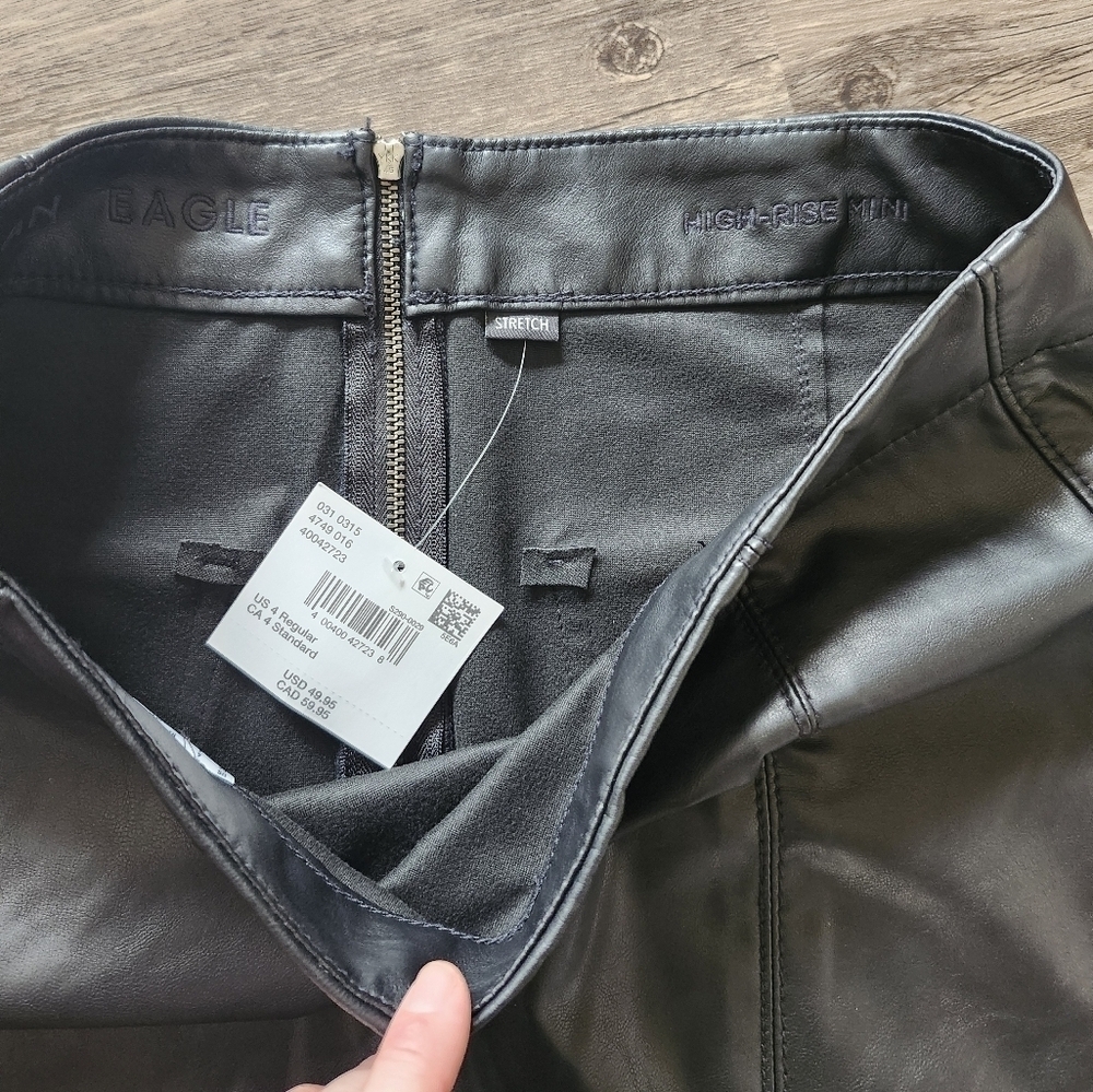 NWT American Eagle Black Faux Leather High Rise Mini Skirt - Picture 6 of 6
